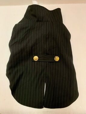 Alfie,Black Pinstripe Pet tuxedo with Gold Button Detail. Large